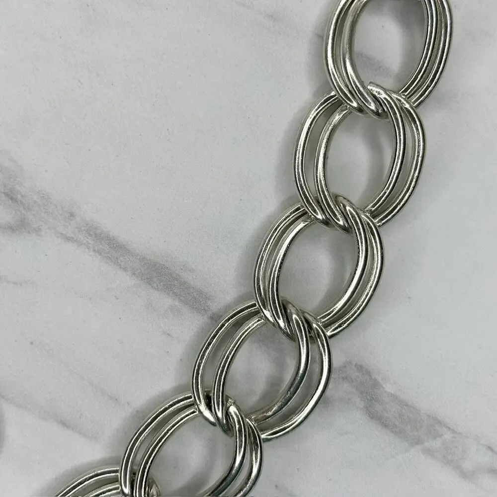 Chunky Silver Tone Double Oval Link Chain Belt One Size (OS) ✨